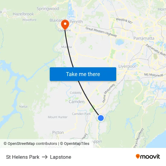 St Helens Park to Lapstone map