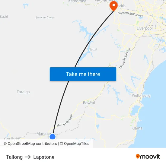 Tallong to Lapstone map