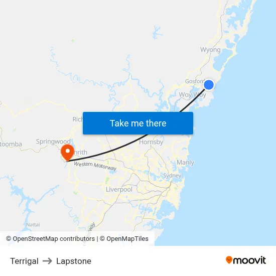 Terrigal to Lapstone map
