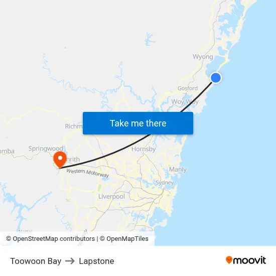 Toowoon Bay to Lapstone map