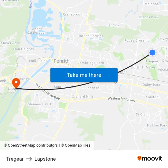 Tregear to Lapstone map