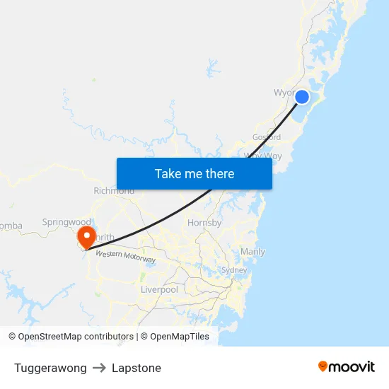 Tuggerawong to Lapstone map