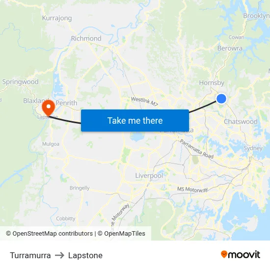 Turramurra to Lapstone map