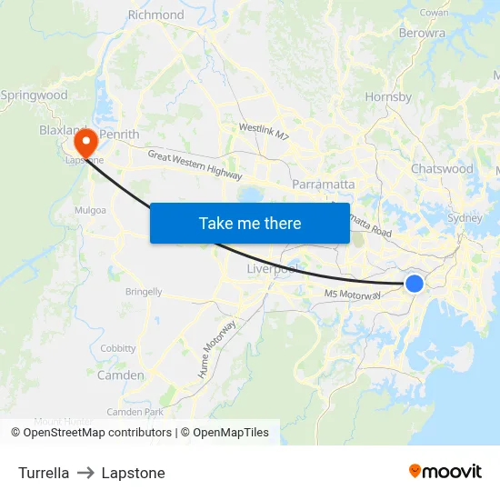 Turrella to Lapstone map