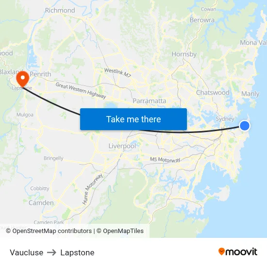 Vaucluse to Lapstone map