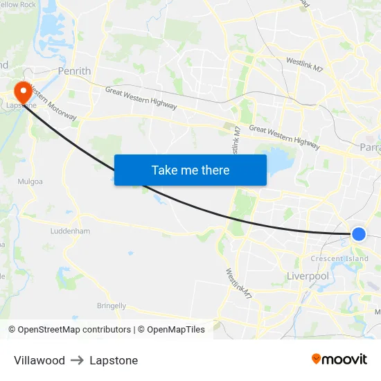 Villawood to Lapstone map