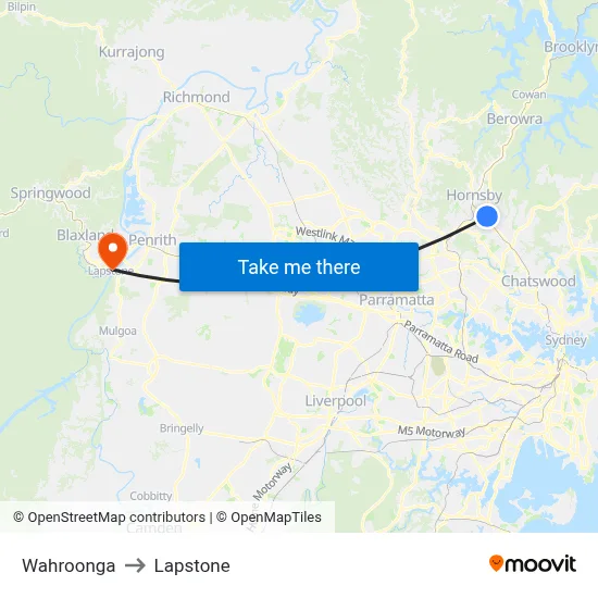Wahroonga to Lapstone map