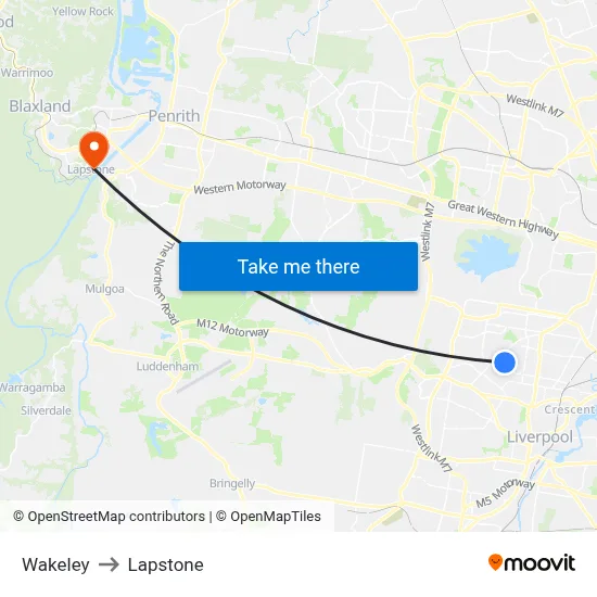 Wakeley to Lapstone map