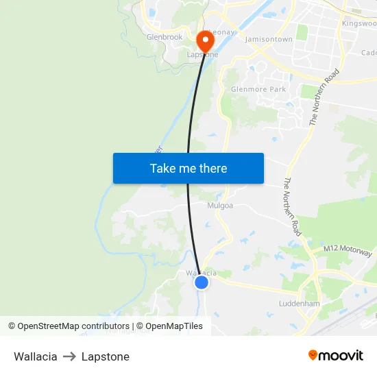 Wallacia to Lapstone map