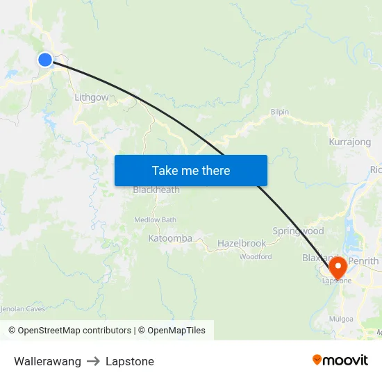 Wallerawang to Lapstone map