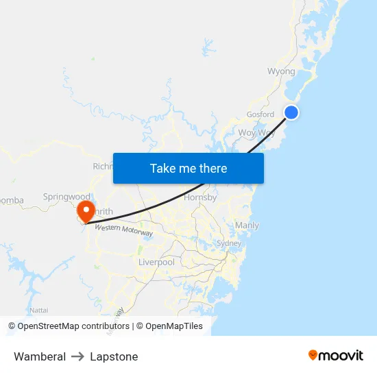 Wamberal to Lapstone map