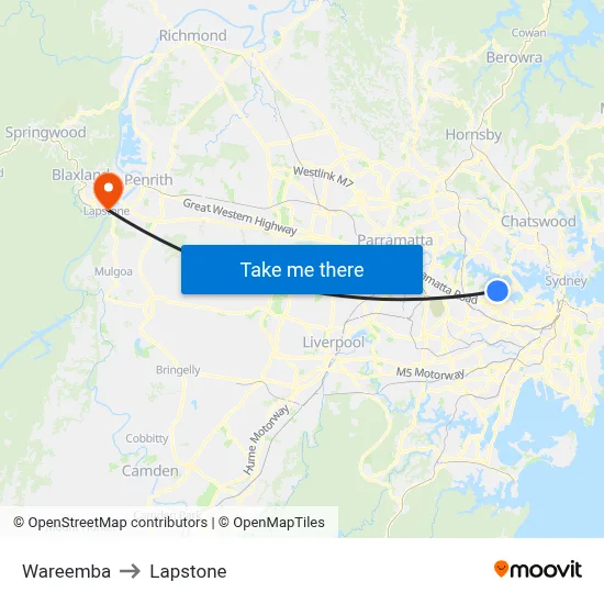 Wareemba to Lapstone map