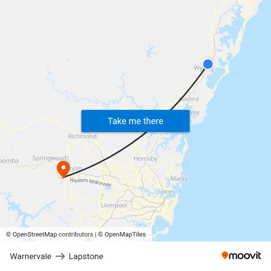 Warnervale to Lapstone map