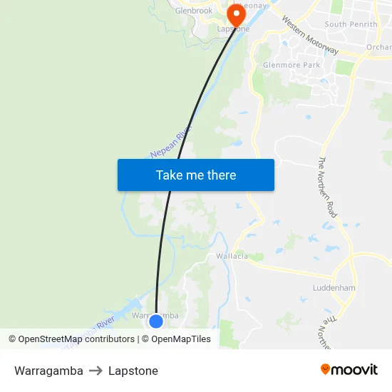 Warragamba to Lapstone map