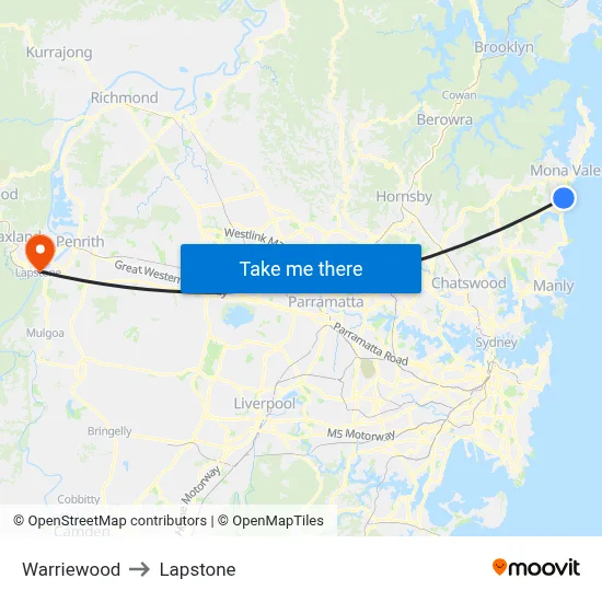 Warriewood to Lapstone map