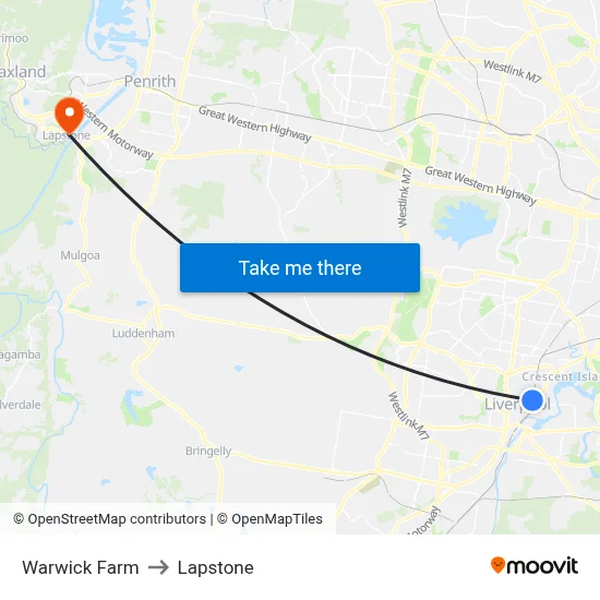 Warwick Farm to Lapstone map