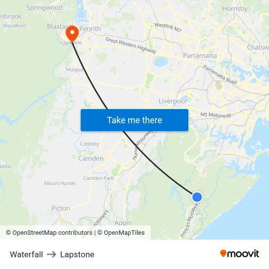 Waterfall to Lapstone map