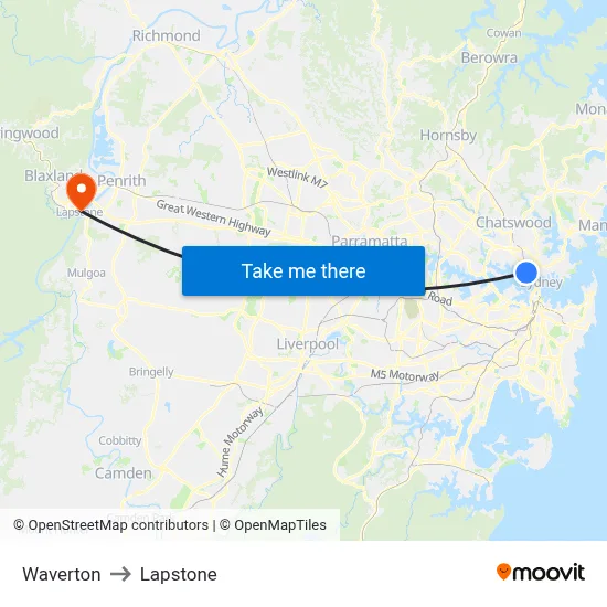 Waverton to Lapstone map