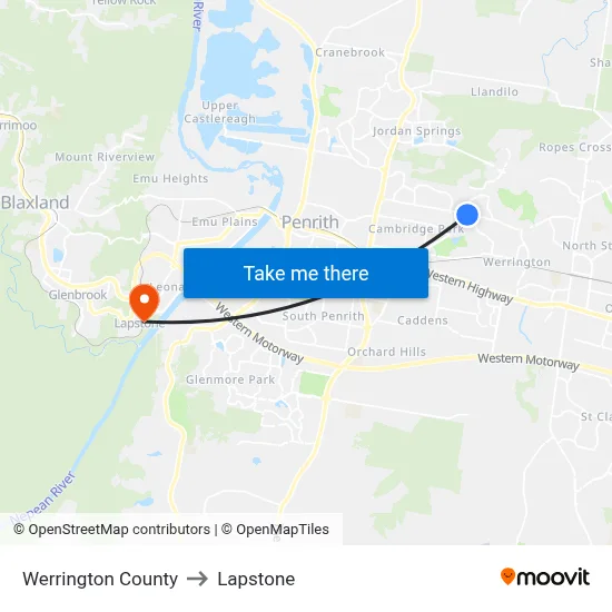 Werrington County to Lapstone map