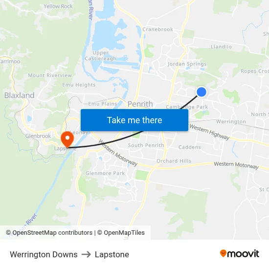 Werrington Downs to Lapstone map