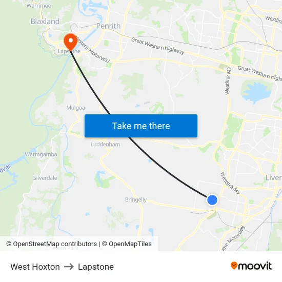 West Hoxton to Lapstone map