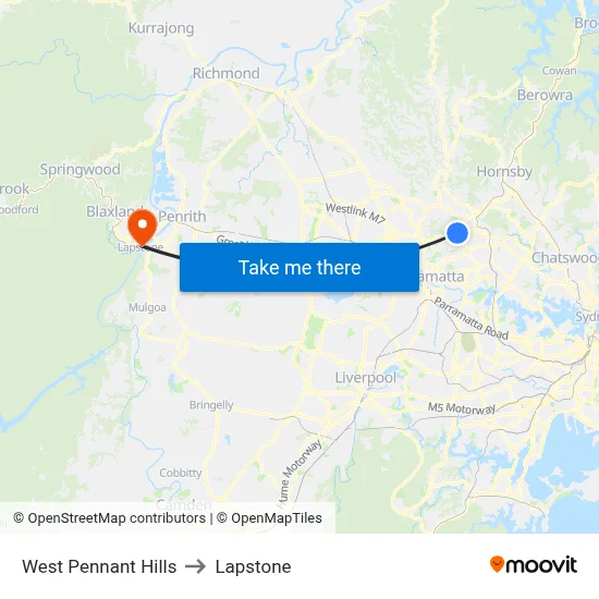 West Pennant Hills to Lapstone map