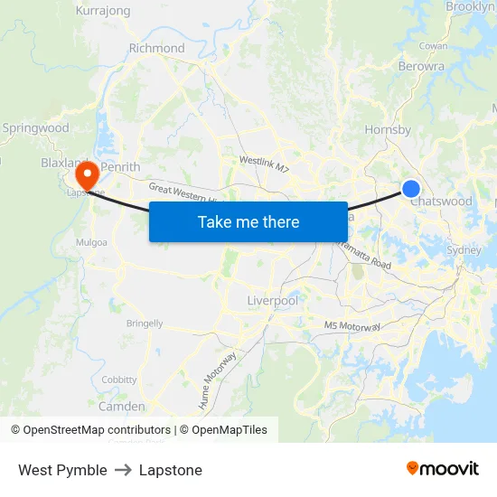 West Pymble to Lapstone map