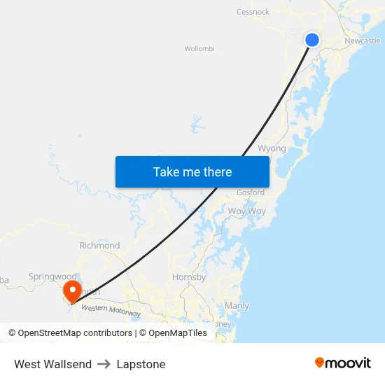 West Wallsend to Lapstone map