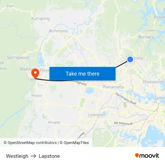 Westleigh to Lapstone map
