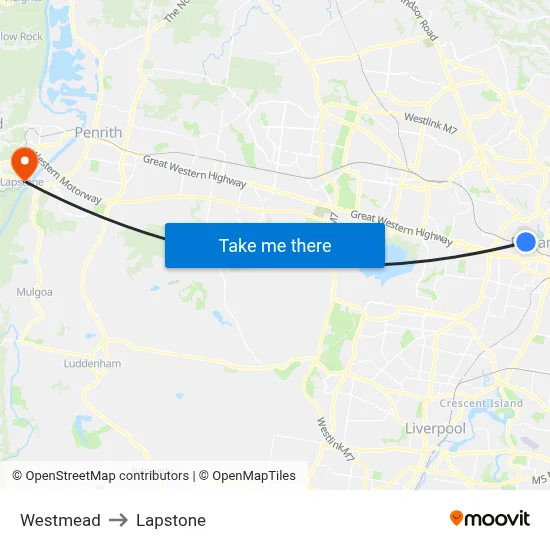Westmead to Lapstone map