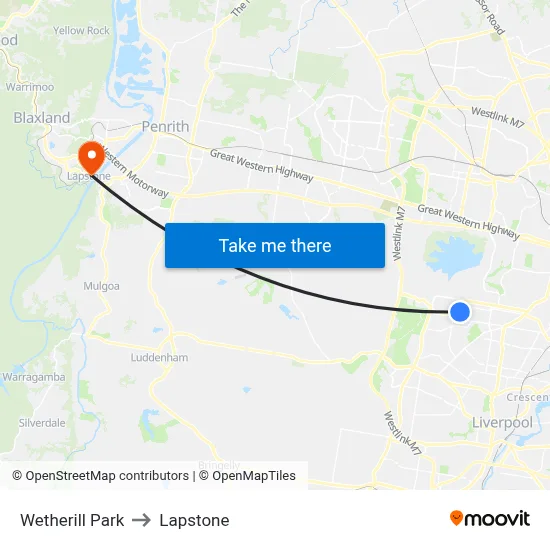 Wetherill Park to Lapstone map