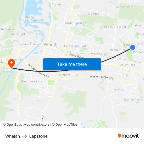 Whalan to Lapstone map