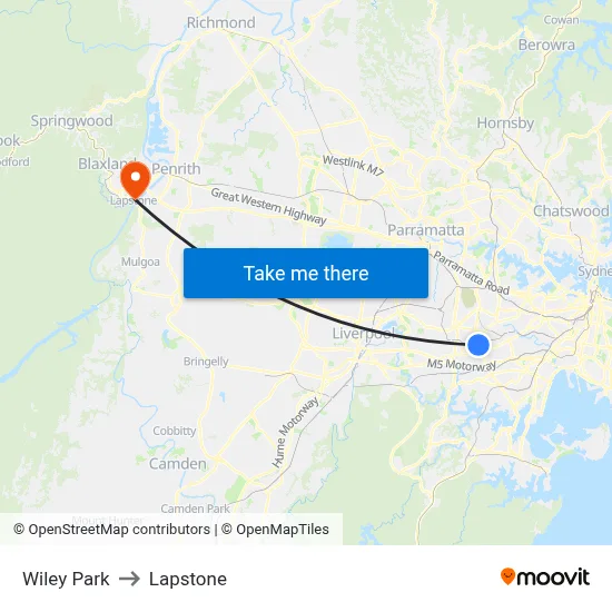 Wiley Park to Lapstone map