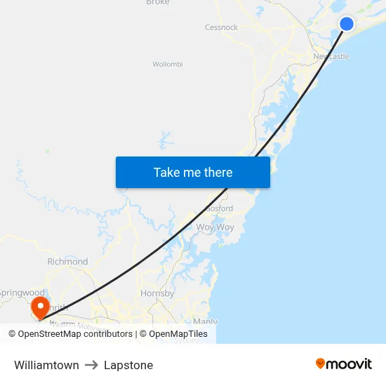 Williamtown to Lapstone map