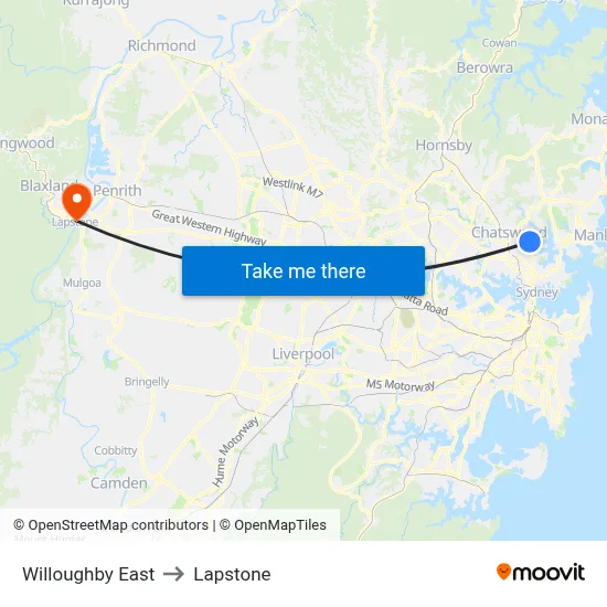 Willoughby East to Lapstone map