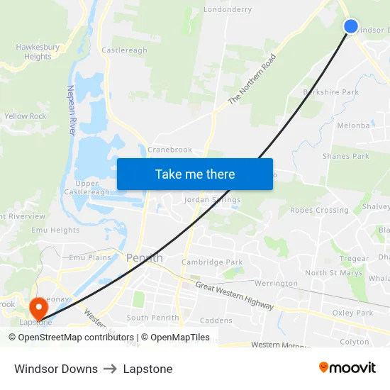 Windsor Downs to Lapstone map