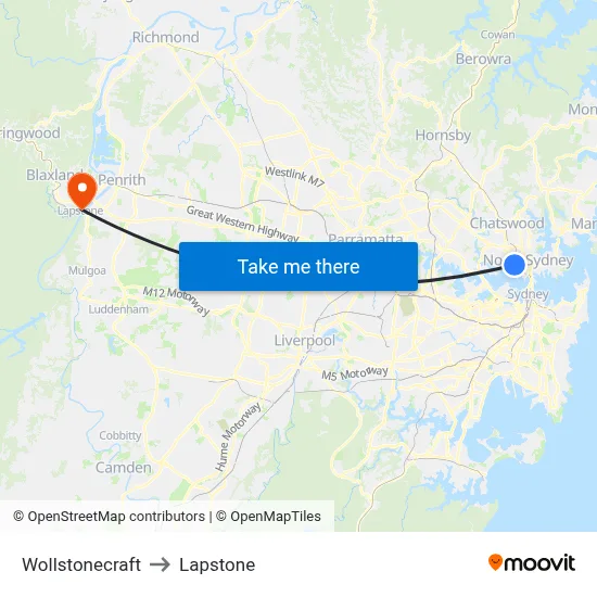 Wollstonecraft to Lapstone map