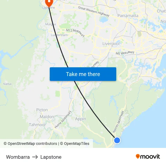 Wombarra to Lapstone map
