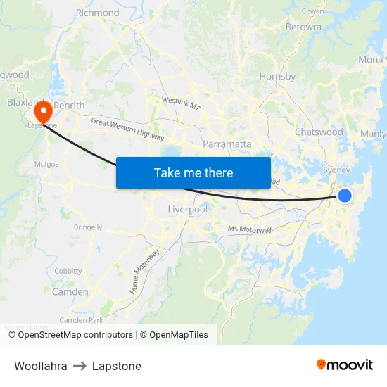 Woollahra to Lapstone map