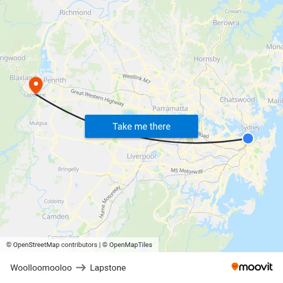 Woolloomooloo to Lapstone map
