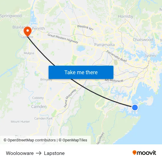 Woolooware to Lapstone map