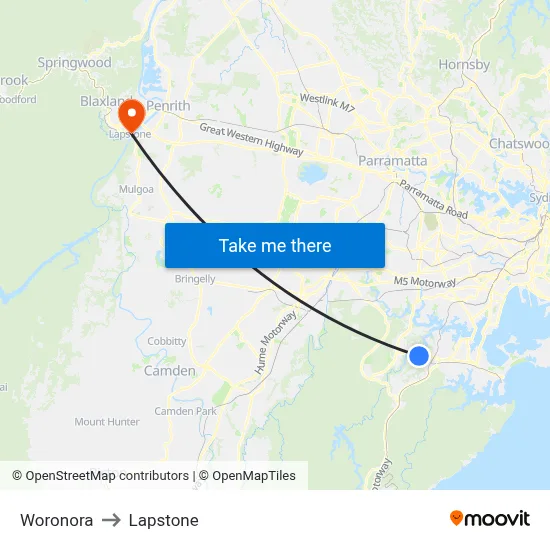 Woronora to Lapstone map