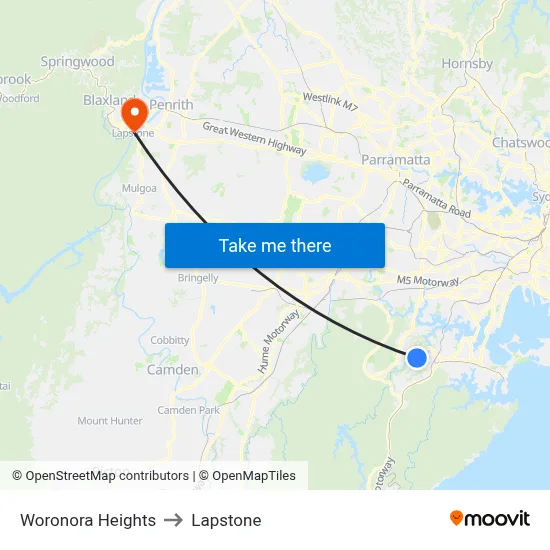 Woronora Heights to Lapstone map