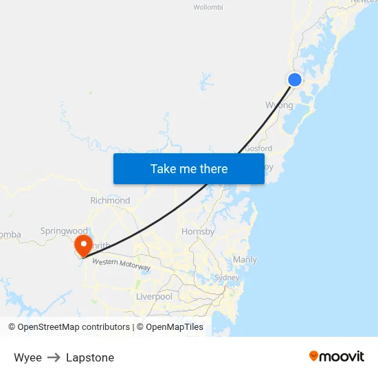 Wyee to Lapstone map