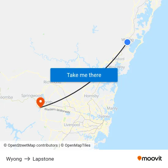 Wyong to Lapstone map