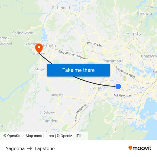 Yagoona to Lapstone map