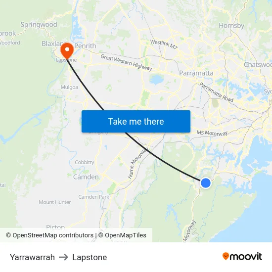 Yarrawarrah to Lapstone map
