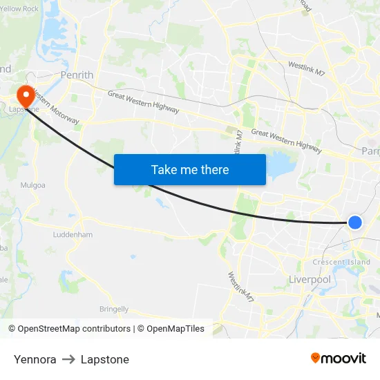 Yennora to Lapstone map