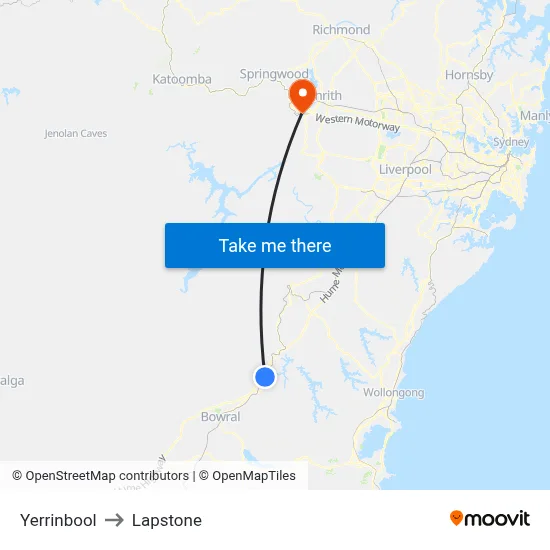 Yerrinbool to Lapstone map
