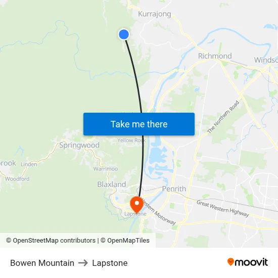 Bowen Mountain to Lapstone map